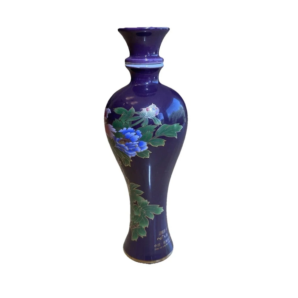 Unique Chinese Empty Alcohol Bottle With Stopper Vase Gold Outlined 125ml Floral